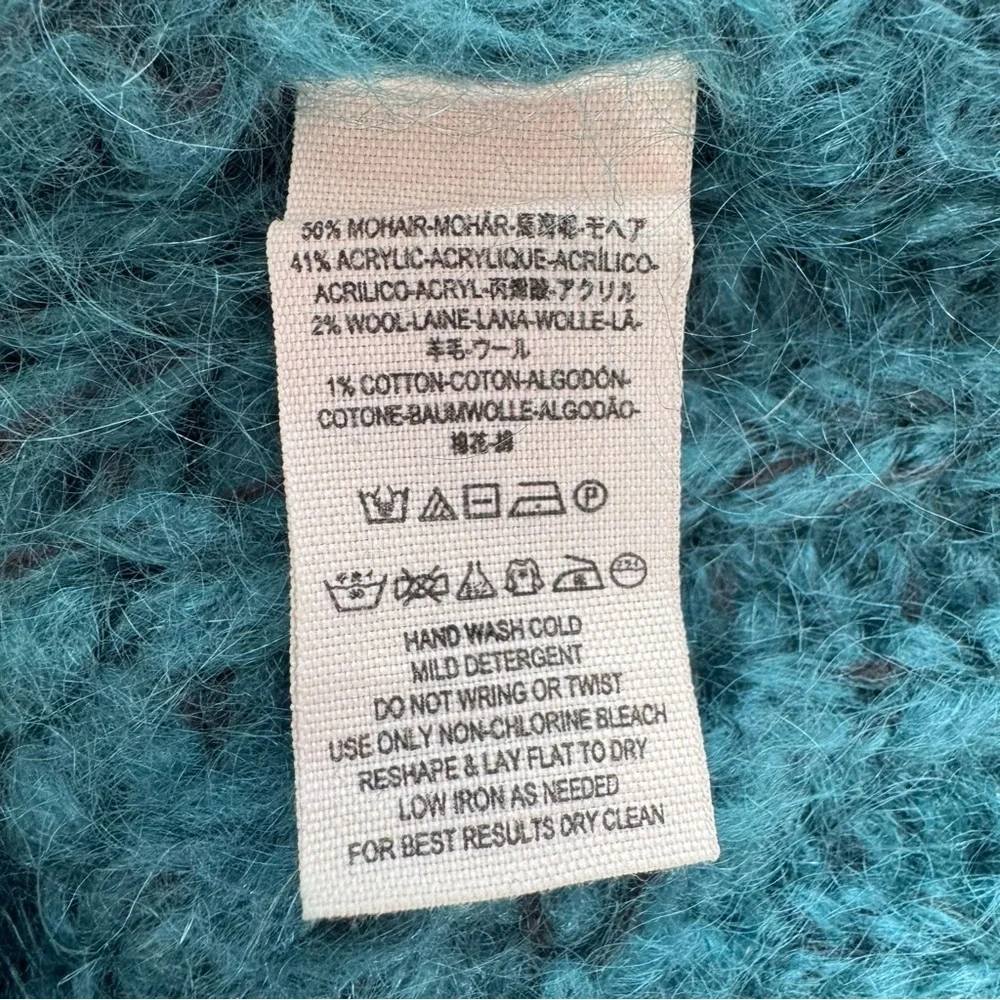 Free People Aran Isle Chunky Knit Mohair Cardigan Sweater Teal Blue Size XS